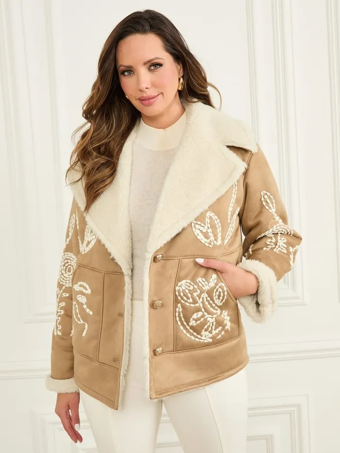 GUESS Jackets and Coats Eva Embroidered Jacket Beige 8211 Women