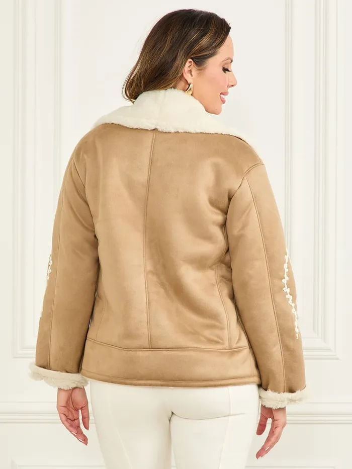 GUESS Jackets and Coats Eva Embroidered Jacket Beige 8211 Women