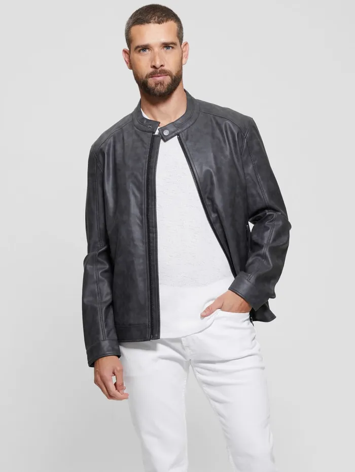 GUESS Jackets and Coats FauxLeather Moto Jacket Black 8211 Men