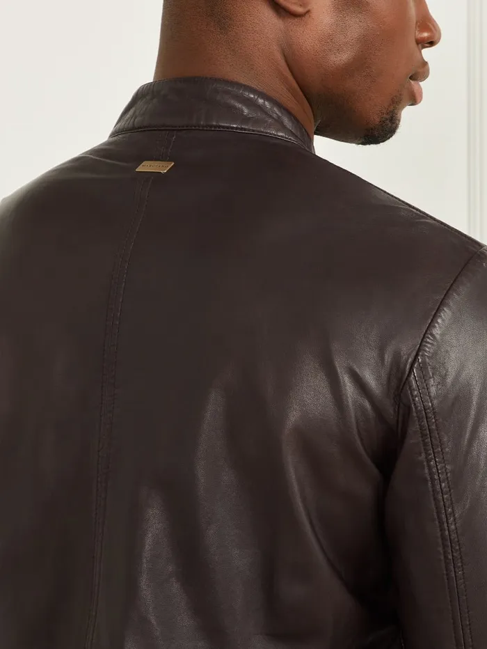 GUESS Jackets and Coats Genuine Leather Biker Jacket Brown 8211 Men