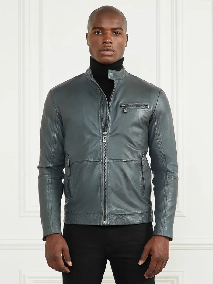 GUESS Jackets and Coats Genuine Leather Biker Jacket Brown 8211 Men