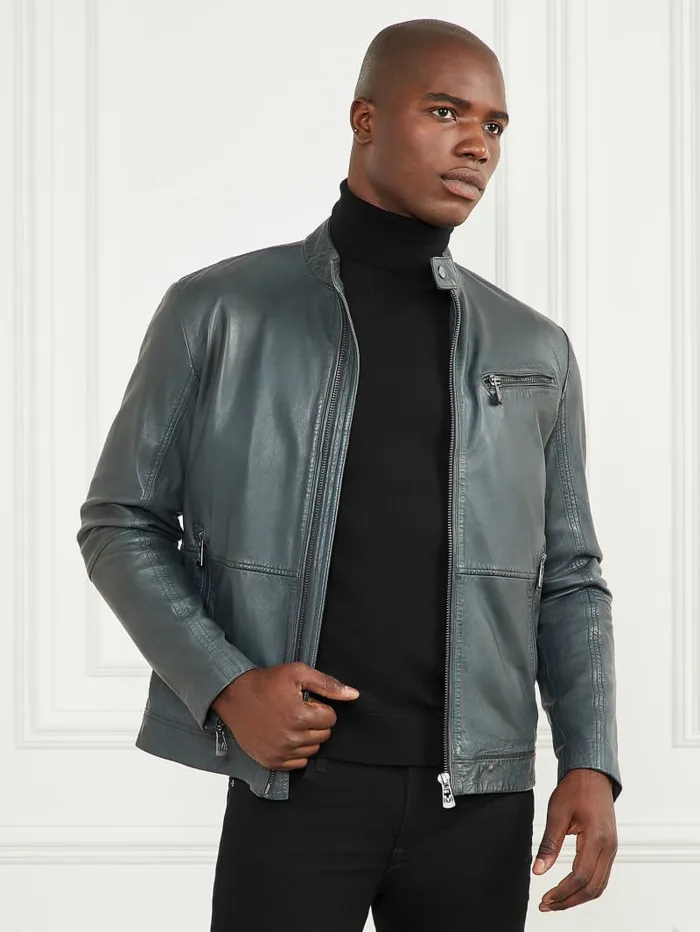 GUESS Jackets and Coats Genuine Leather Biker Jacket Brown 8211 Men