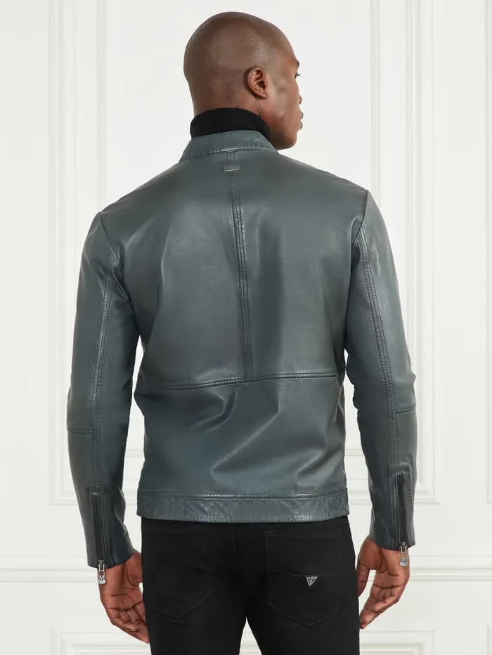 GUESS Jackets and Coats Genuine Leather Biker Jacket Brown 8211 Men