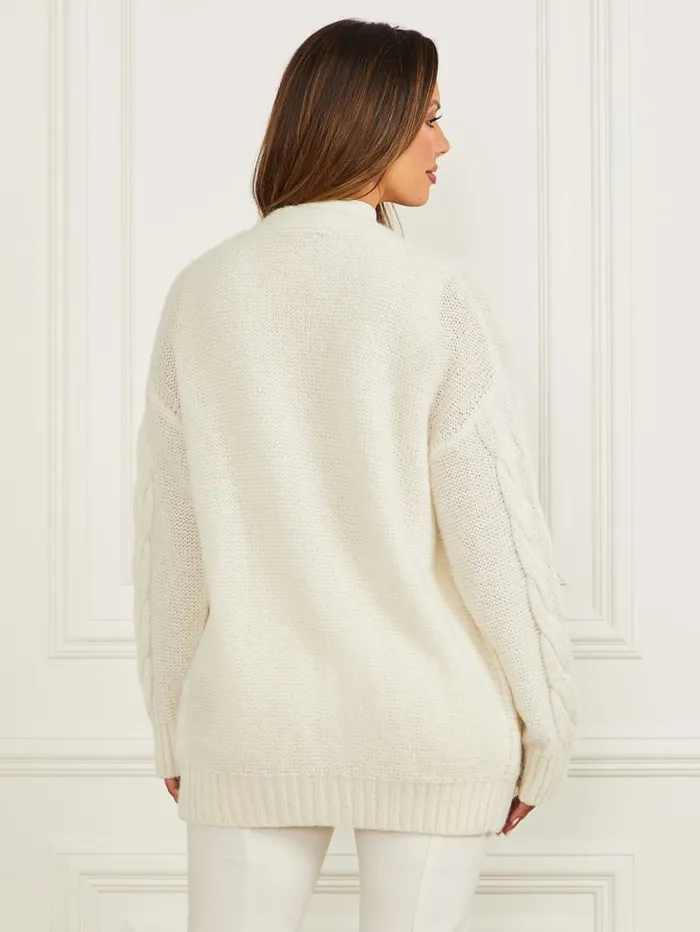 GUESS Jackets and Coats Ginny CableKnit Sweater Cardigan White 8211 Women