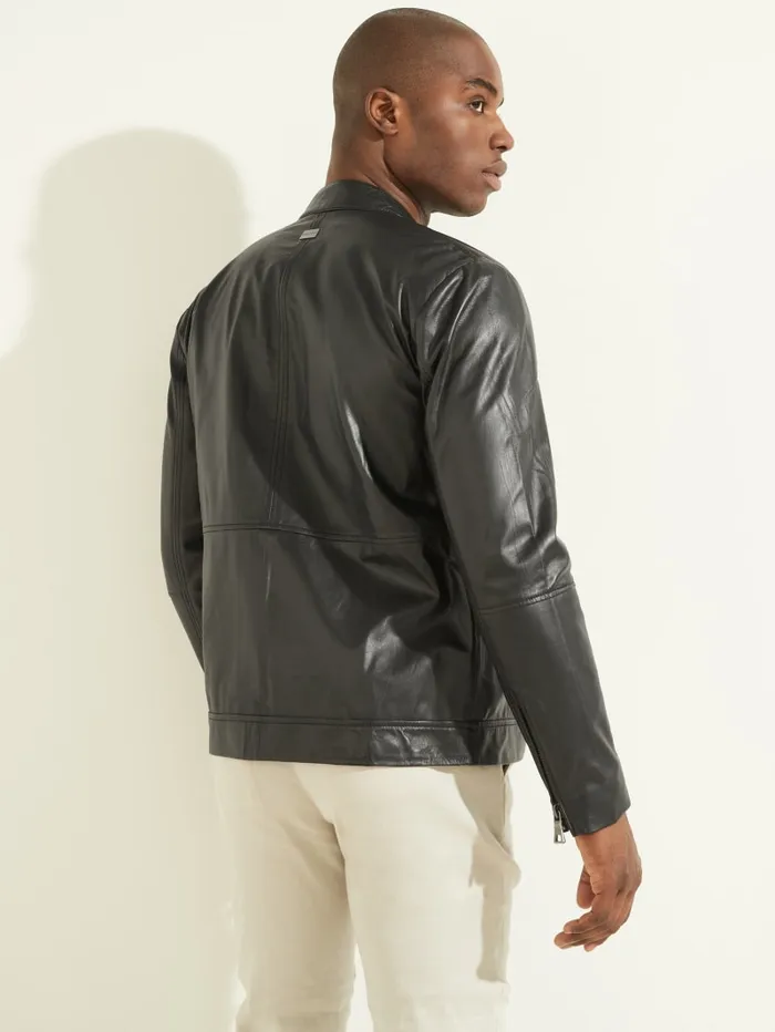 GUESS Jackets and Coats Leather Biker Jacket Green 8211 Men