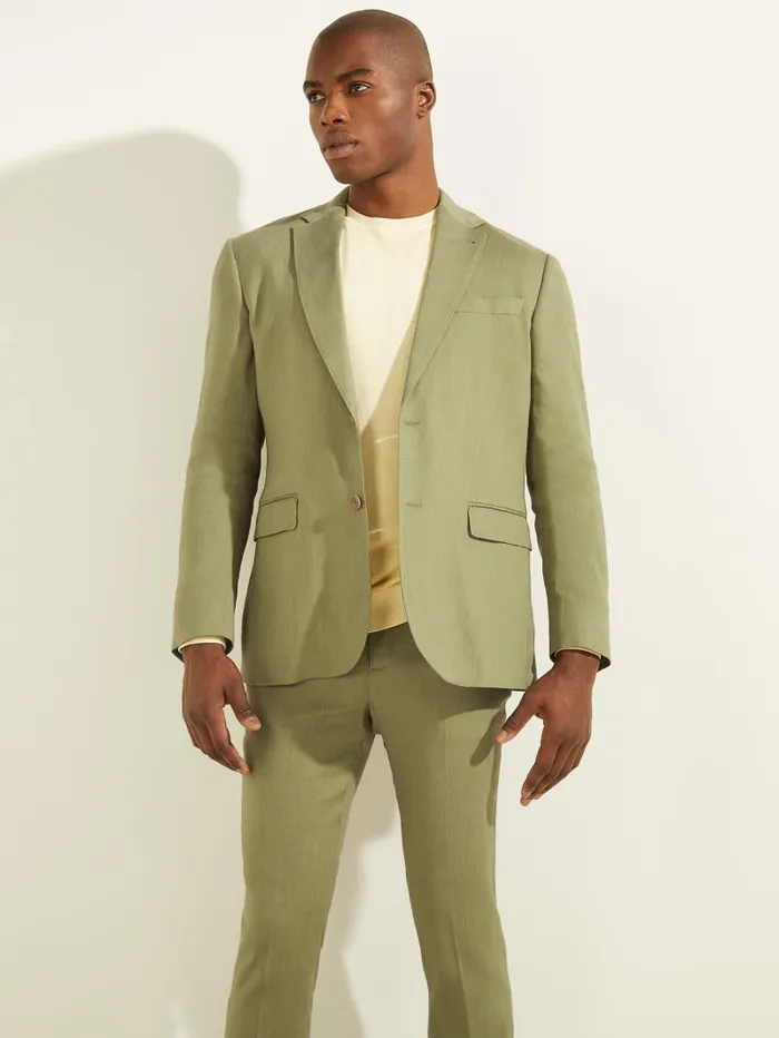 GUESS Jackets and Coats LinenBlend Single Breasted Blazer Green 8211 Men
