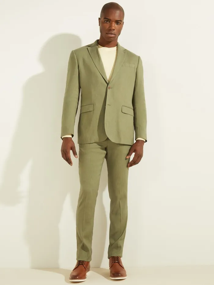 GUESS Jackets and Coats LinenBlend Single Breasted Blazer Green 8211 Men