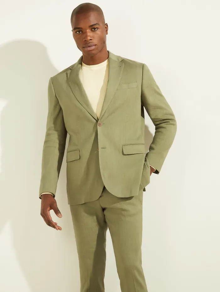 GUESS Jackets and Coats LinenBlend Single Breasted Blazer Green 8211 Men