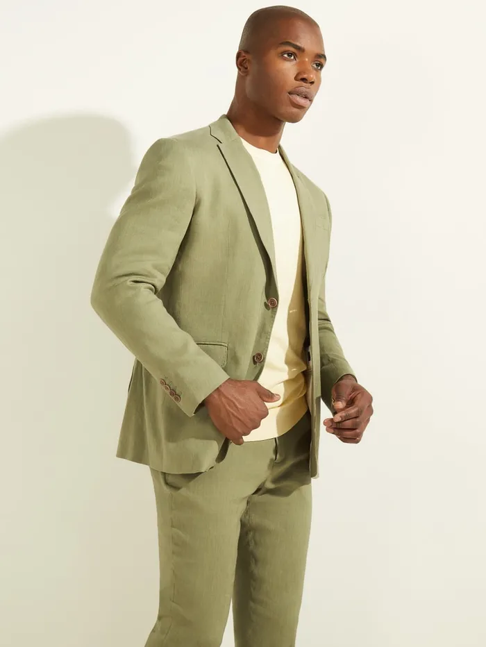 GUESS Jackets and Coats LinenBlend Single Breasted Blazer Green 8211 Men