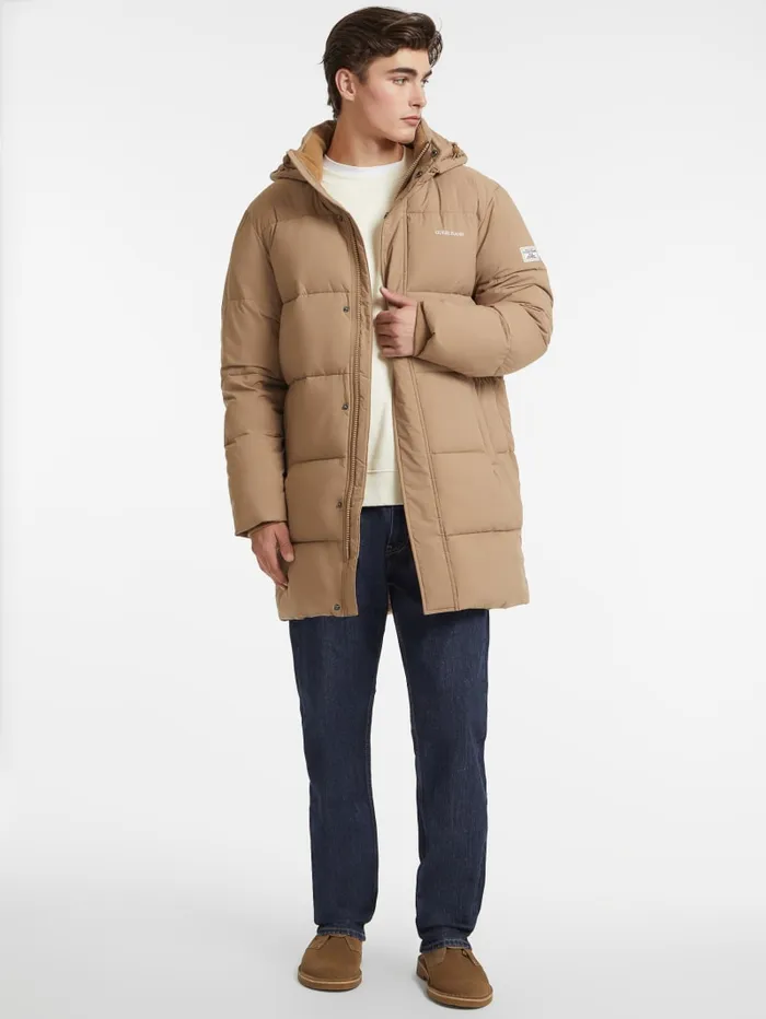 GUESS Jackets and Coats MidLength Puffer Jacket Beige 8211 Men