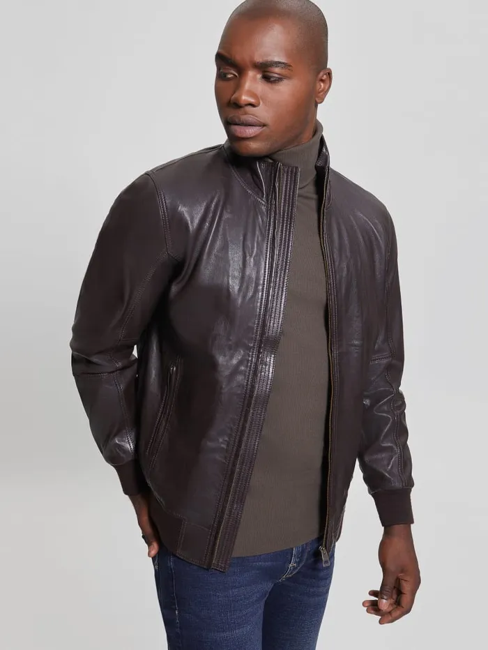 GUESS Jackets and Coats Soft Leather Jacket Brown 8211 Men