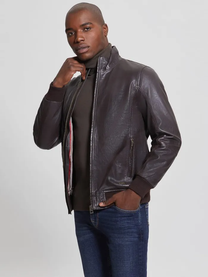 GUESS Jackets and Coats Soft Leather Jacket Brown 8211 Men