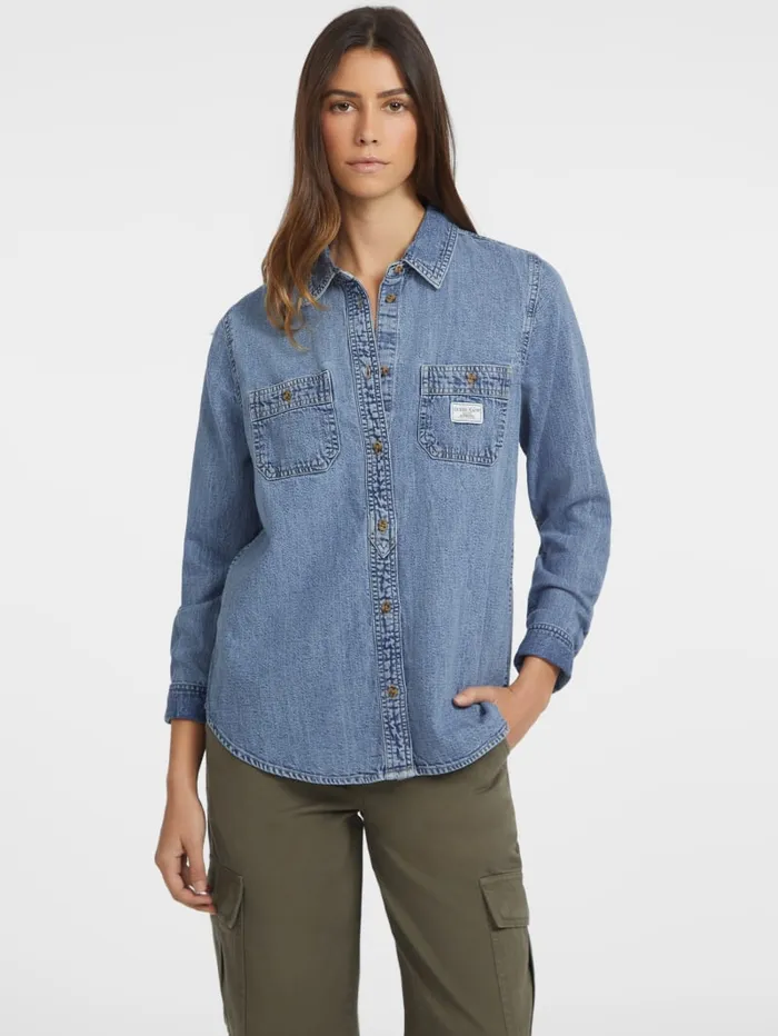 GUESS Jeans and Denim Classic LongSleeve Denim Shirt Blue 8211 Women