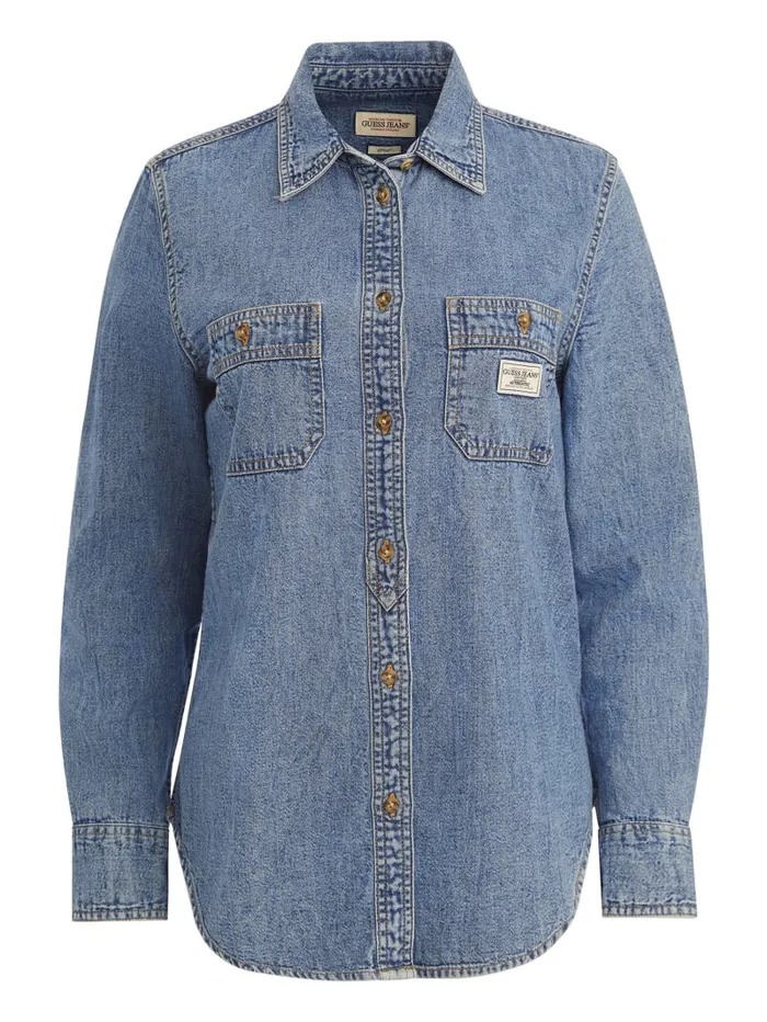 GUESS Jeans and Denim Classic LongSleeve Denim Shirt Blue 8211 Women