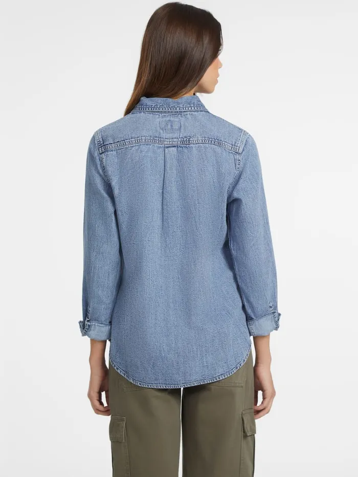 GUESS Jeans and Denim Classic LongSleeve Denim Shirt Blue 8211 Women