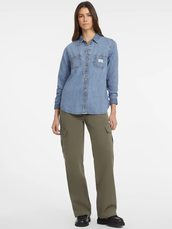 GUESS Jeans and Denim Classic LongSleeve Denim Shirt Blue 8211 Women