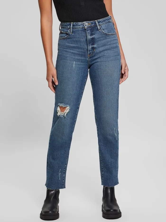 GUESS Jeans and Denim Eco Distressed Mom Jeans Blue 8211 Women