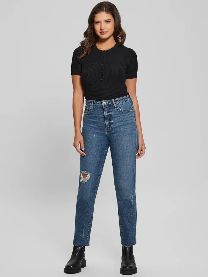 GUESS Jeans and Denim Eco Distressed Mom Jeans Blue 8211 Women