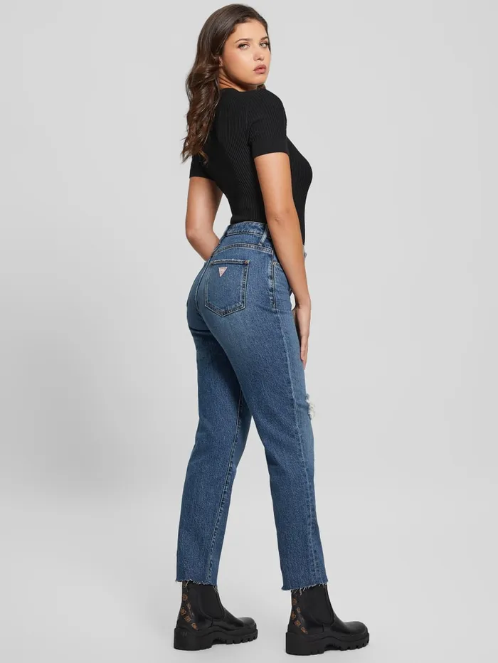 GUESS Jeans and Denim Eco Distressed Mom Jeans Blue 8211 Women