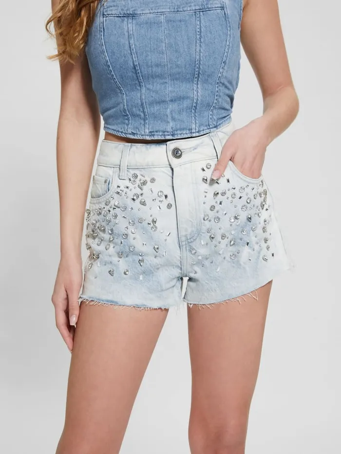 GUESS Jeans and Denim Mom Rhinestone Shorts Blue 8211 Women