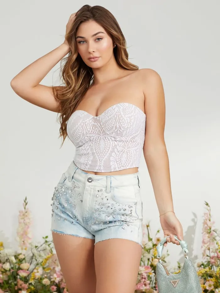 GUESS Jeans and Denim Mom Rhinestone Shorts Blue 8211 Women