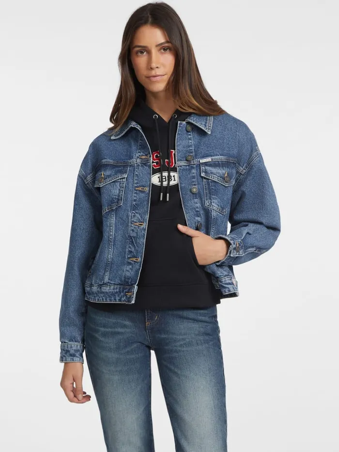 GUESS Jeans and Denim Oversized Denim Trucker Jacket Blue 8211 Women