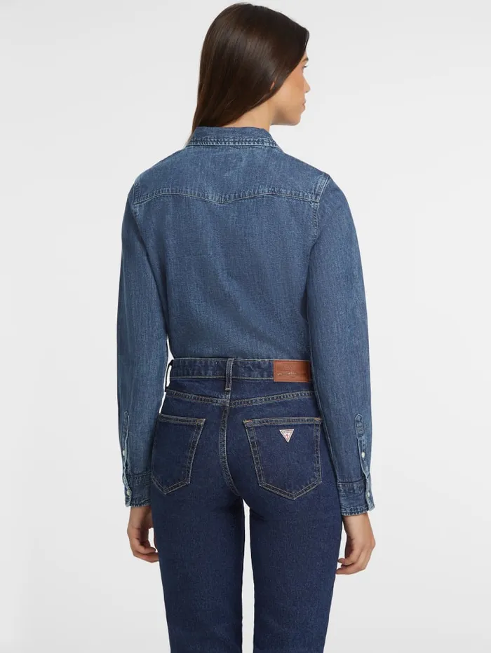 GUESS Jeans and Denim Slim LongSleeve Denim Shirt Blue 8211 Women