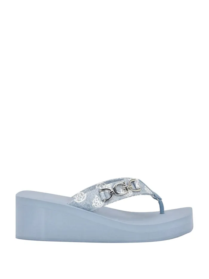 GUESS Sale Edany Denim G Buckle Wedge Sandals Blue 8211 Women