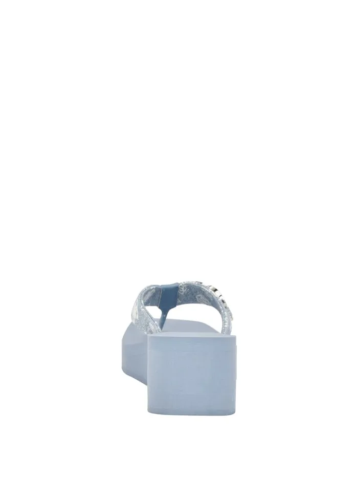 GUESS Sale Edany Denim G Buckle Wedge Sandals Blue 8211 Women