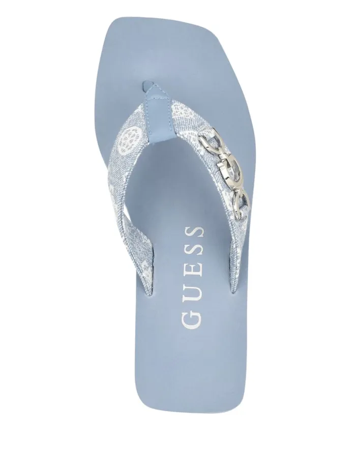GUESS Sale Edany Denim G Buckle Wedge Sandals Blue 8211 Women