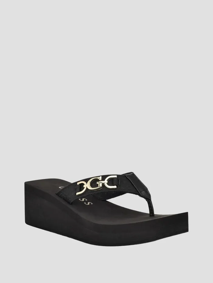 GUESS Sale Edany Denim G Buckle Wedge Sandals Blue 8211 Women