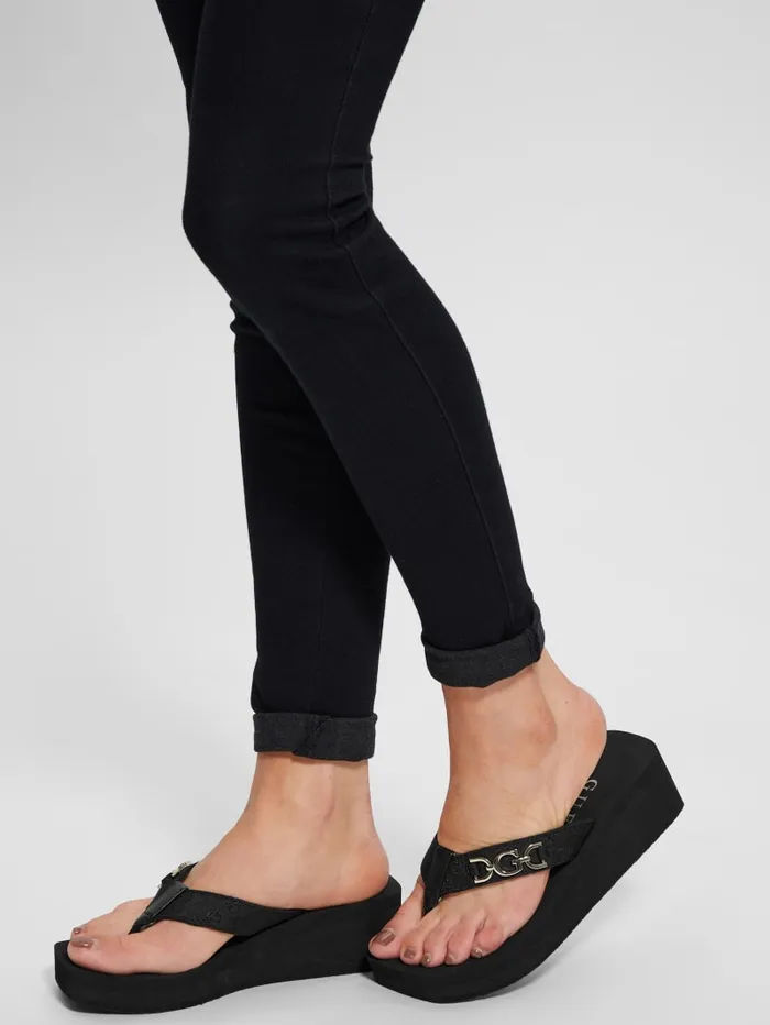 GUESS Sale Edany Denim G Buckle Wedge Sandals Blue 8211 Women