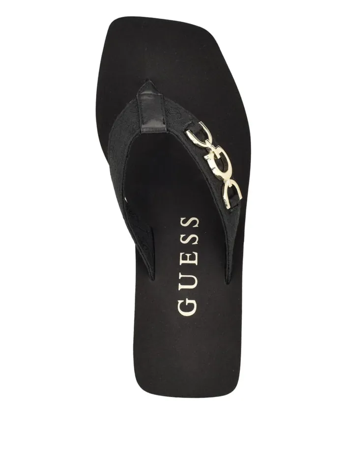 GUESS Sale Edany Denim G Buckle Wedge Sandals Blue 8211 Women