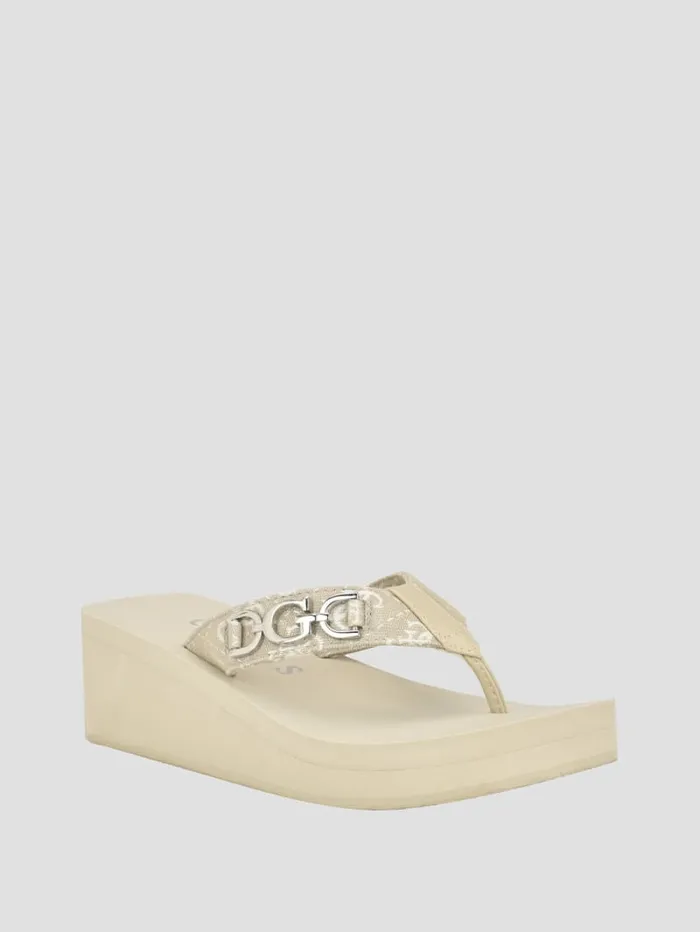 GUESS Sale Edany Denim G Buckle Wedge Sandals Blue 8211 Women