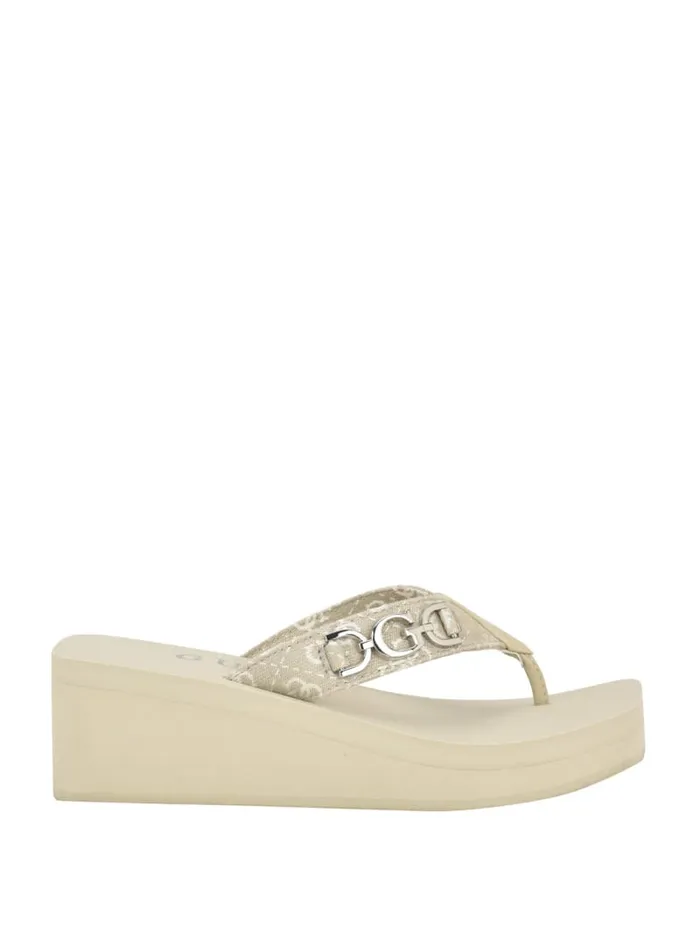 GUESS Sale Edany Denim G Buckle Wedge Sandals Blue 8211 Women