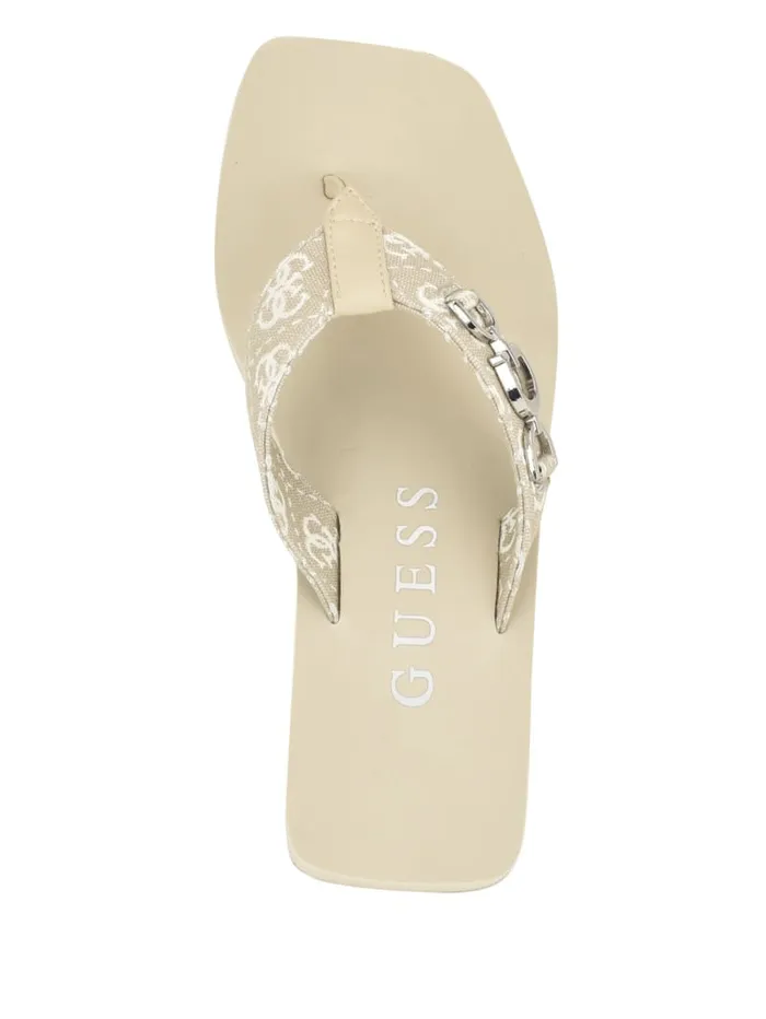 GUESS Sale Edany Denim G Buckle Wedge Sandals Blue 8211 Women