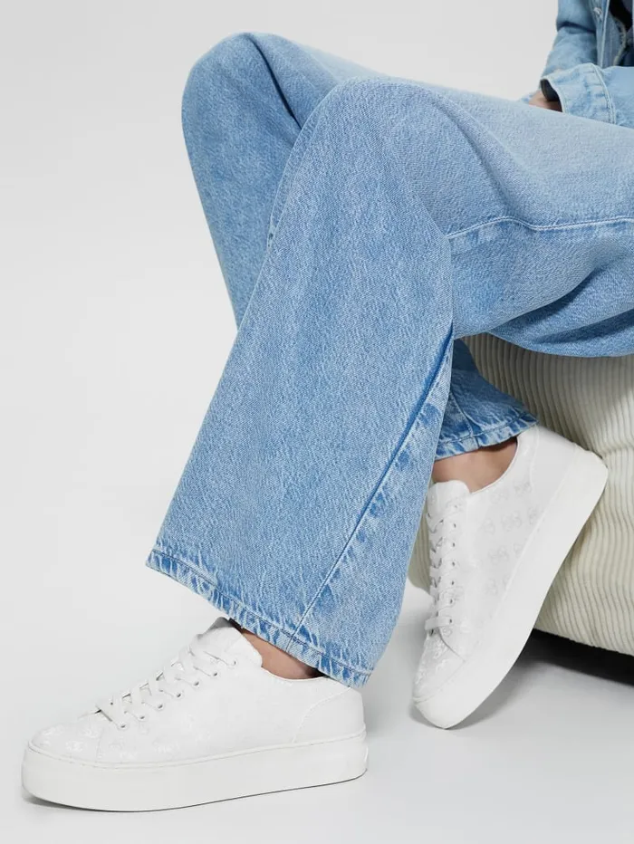 GUESS Sale Giaa Logo Print LowTop Sneakers White 8211 Women