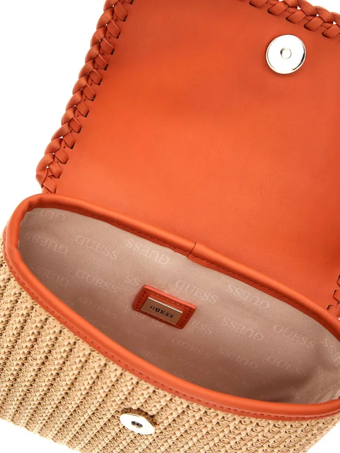 GUESS Sale Heloisa Straw Crossbody Orange 8211 Women