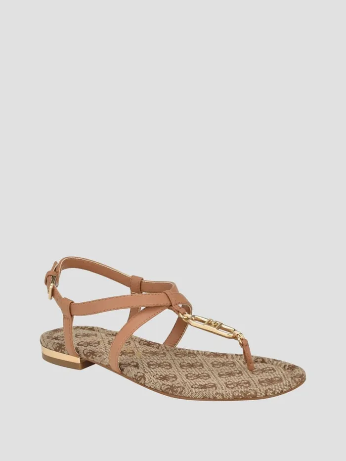 GUESS Sale Meaa Chain TStrap Sandals Brown 8211 Women