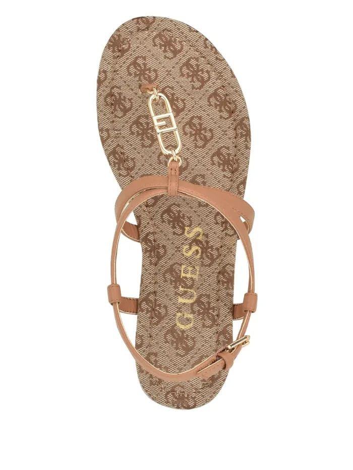 GUESS Sale Meaa Chain TStrap Sandals Brown 8211 Women