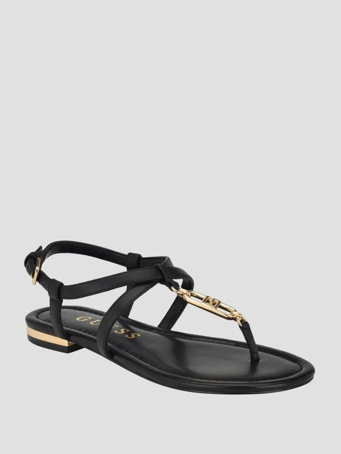 GUESS Sale Meaa Chain TStrap Sandals Brown 8211 Women