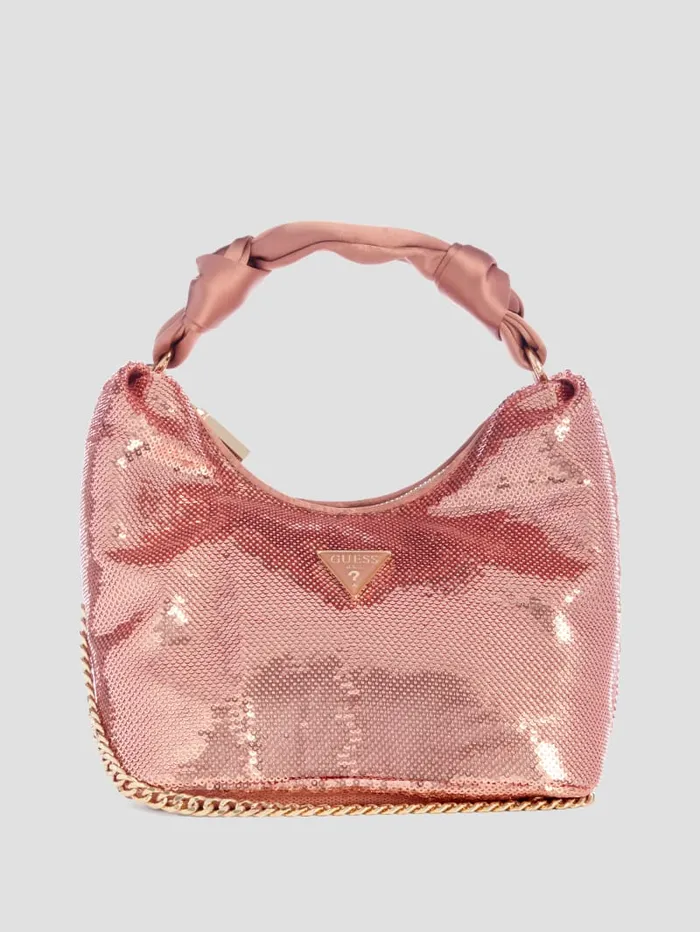 GUESS Sale Velina Sequin Hobo Bag Rosegold 8211 Women