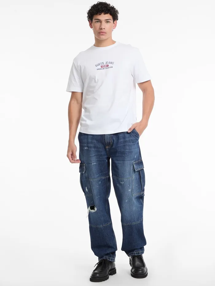 GUESS Shirts and Tees Eco Crewneck Printed Tee White 8211 Men