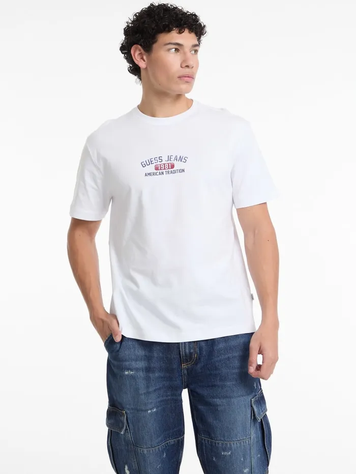 GUESS Shirts and Tees Eco Crewneck Printed Tee White 8211 Men