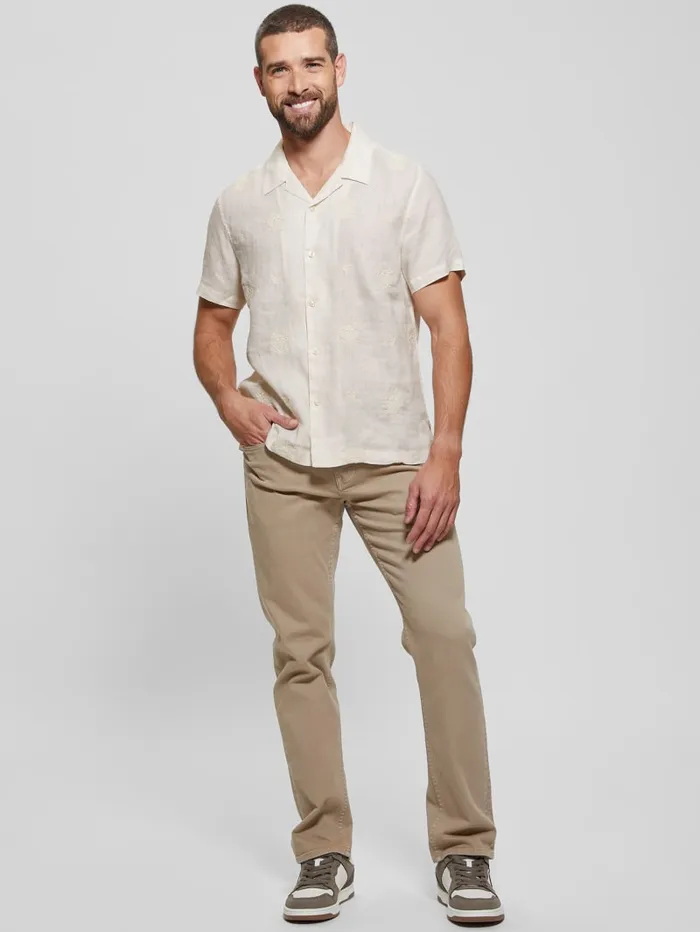 GUESS Shirts Eco Embroidered Motif Linen Shirt White 8211 Men
