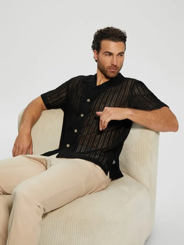 GUESS Shirts Panama Knit Shirt Blue 8211 Men