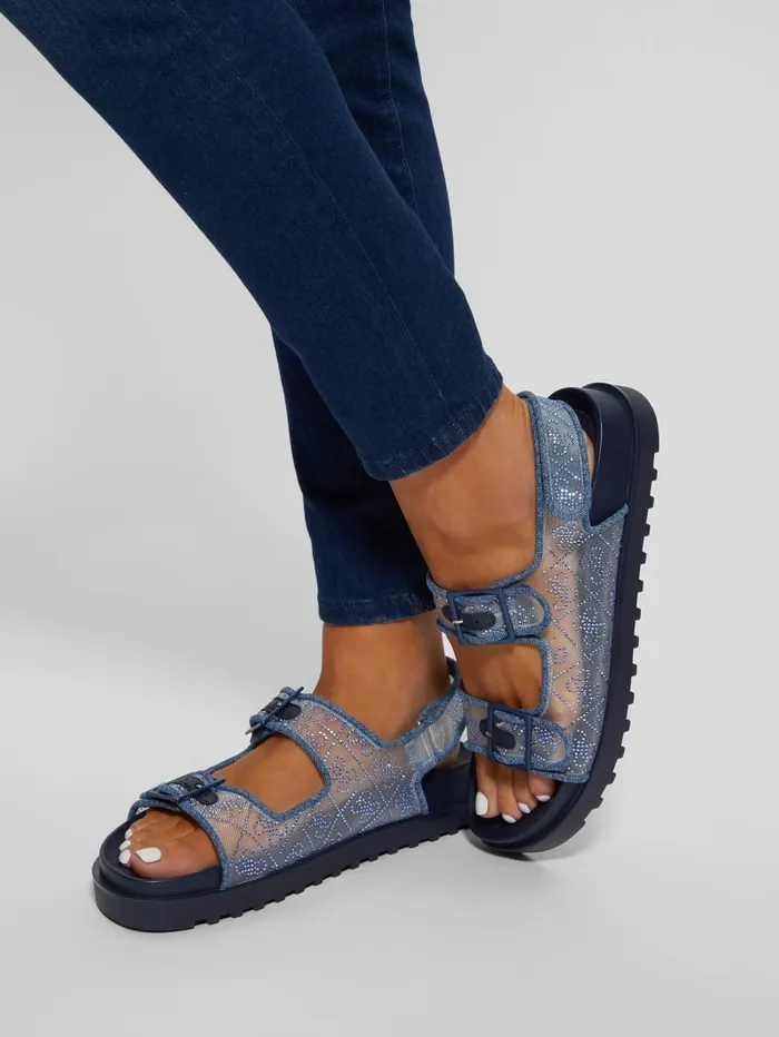 GUESS Shoes Frella Quattro G Rhinestone Sandals Black 8211 Women