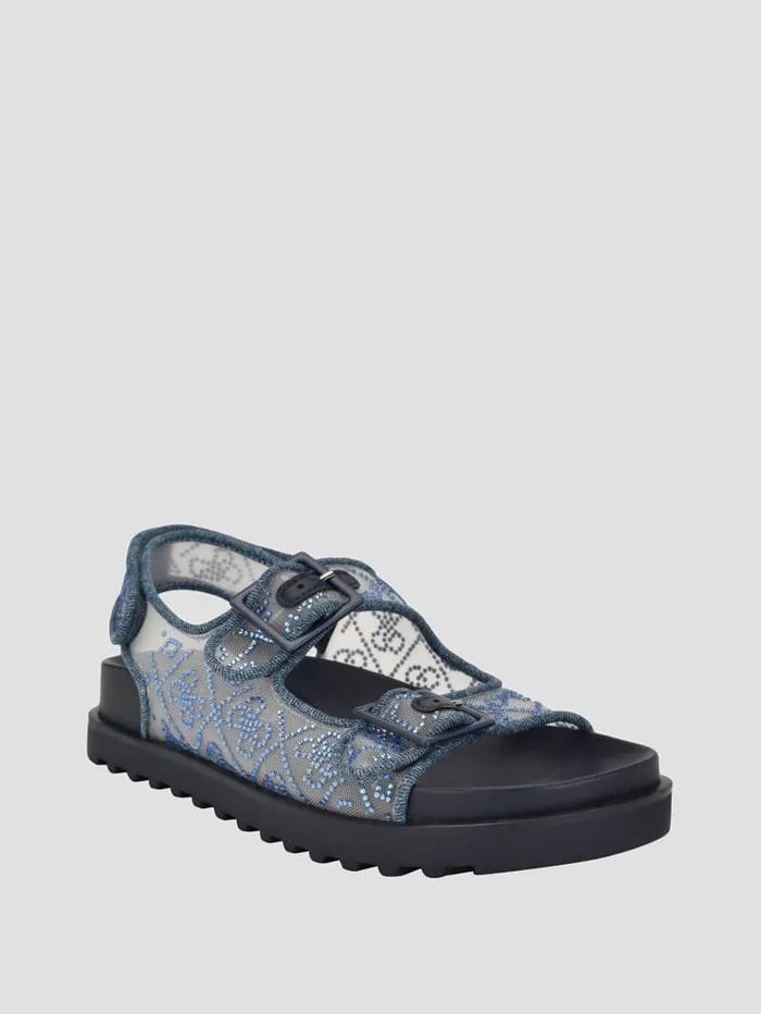 GUESS Shoes Frella Quattro G Rhinestone Sandals Blue 8211 Women