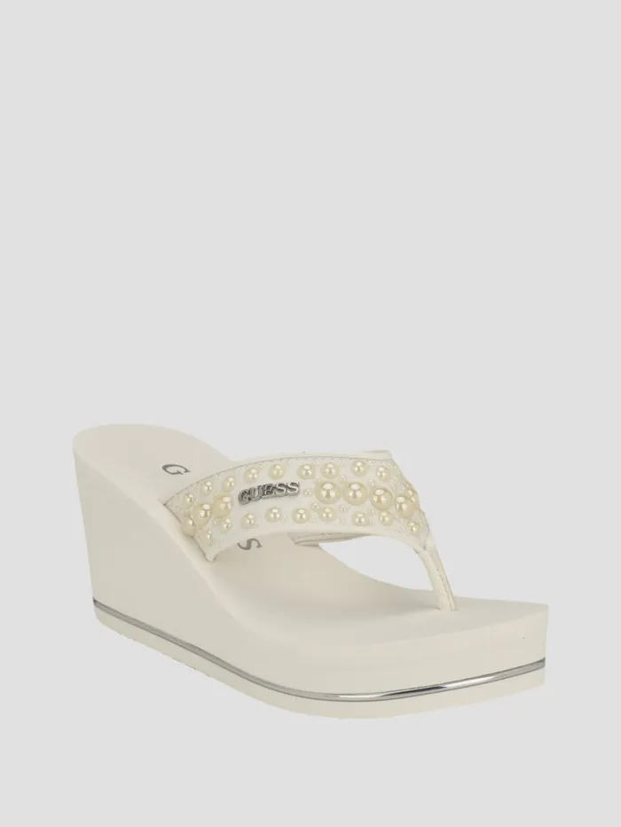 GUESS Shoes Silus Pearl Wedge Sandals White 8211 Women