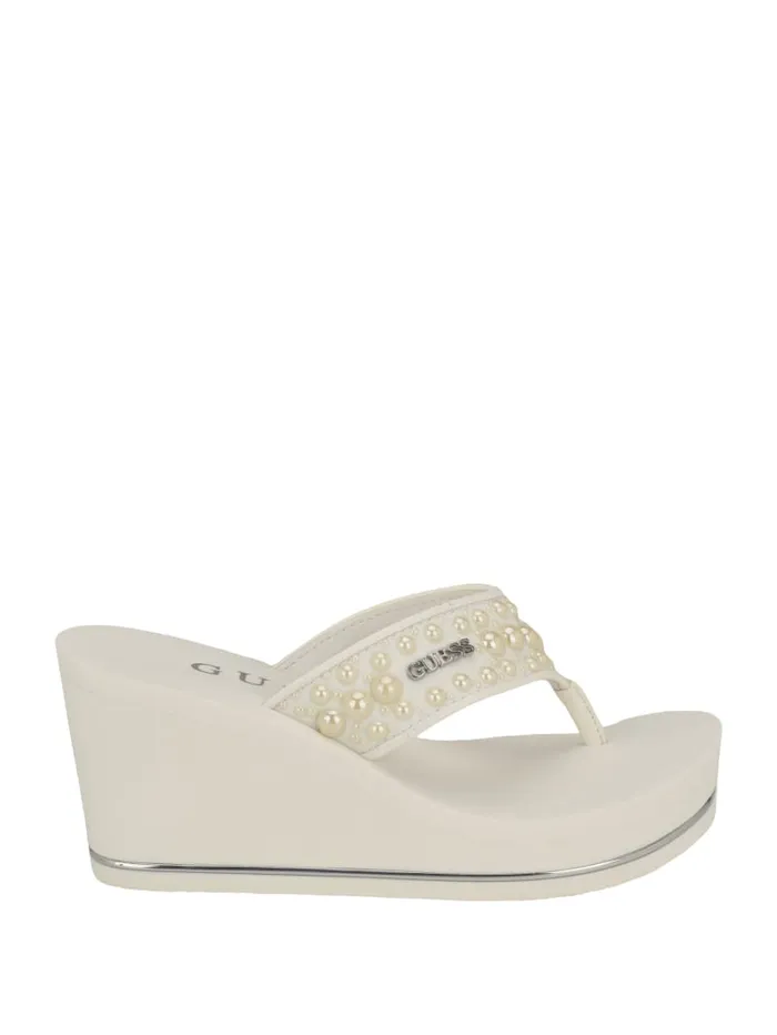 GUESS Shoes Silus Pearl Wedge Sandals White 8211 Women